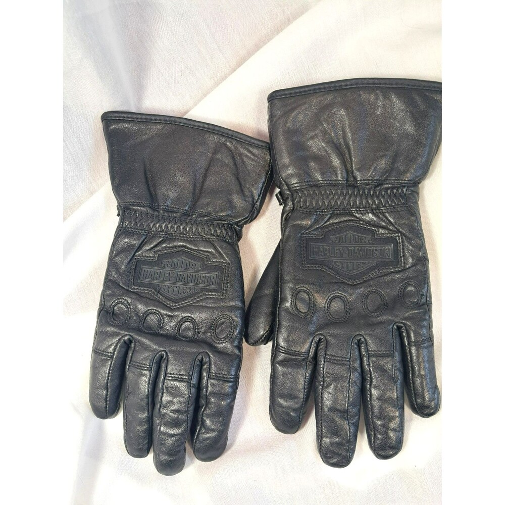 Small Harley Davidson Leather Gauntlet Gloves Black Insulated